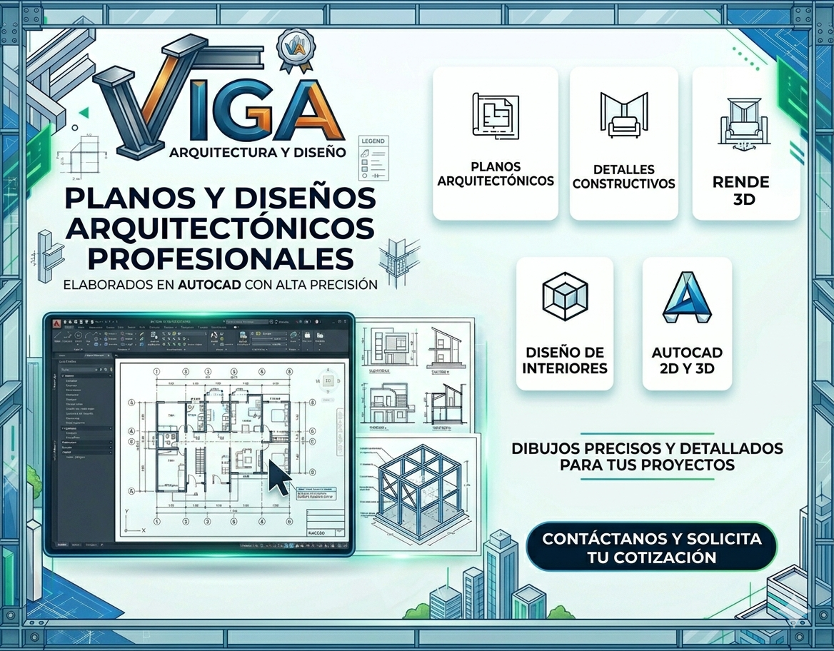 Viga arquitectura y diseño — planos y dibujos profesionales en AutoCAD.